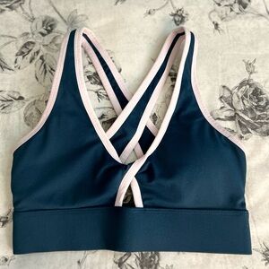 Fabletics Blue and Pink Sports Bra with Criss-Cross Design